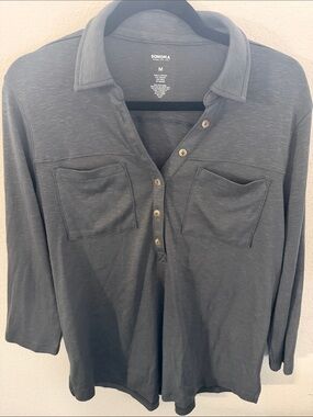 SONOMA Dark Gray Casual Button-Front Long Sleeve Shirt